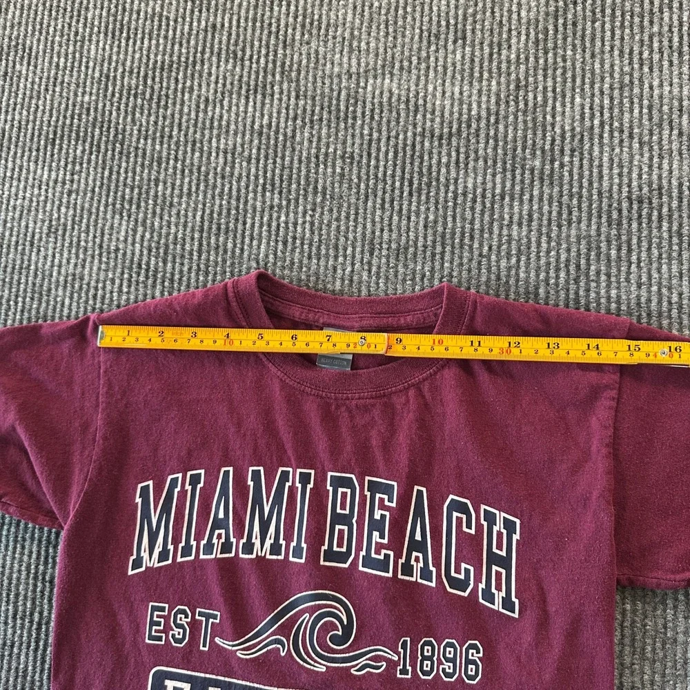 Gildan Miami Beach Florida Wave Graphic T Shirt Youth Small Maroon Souvenir Tee